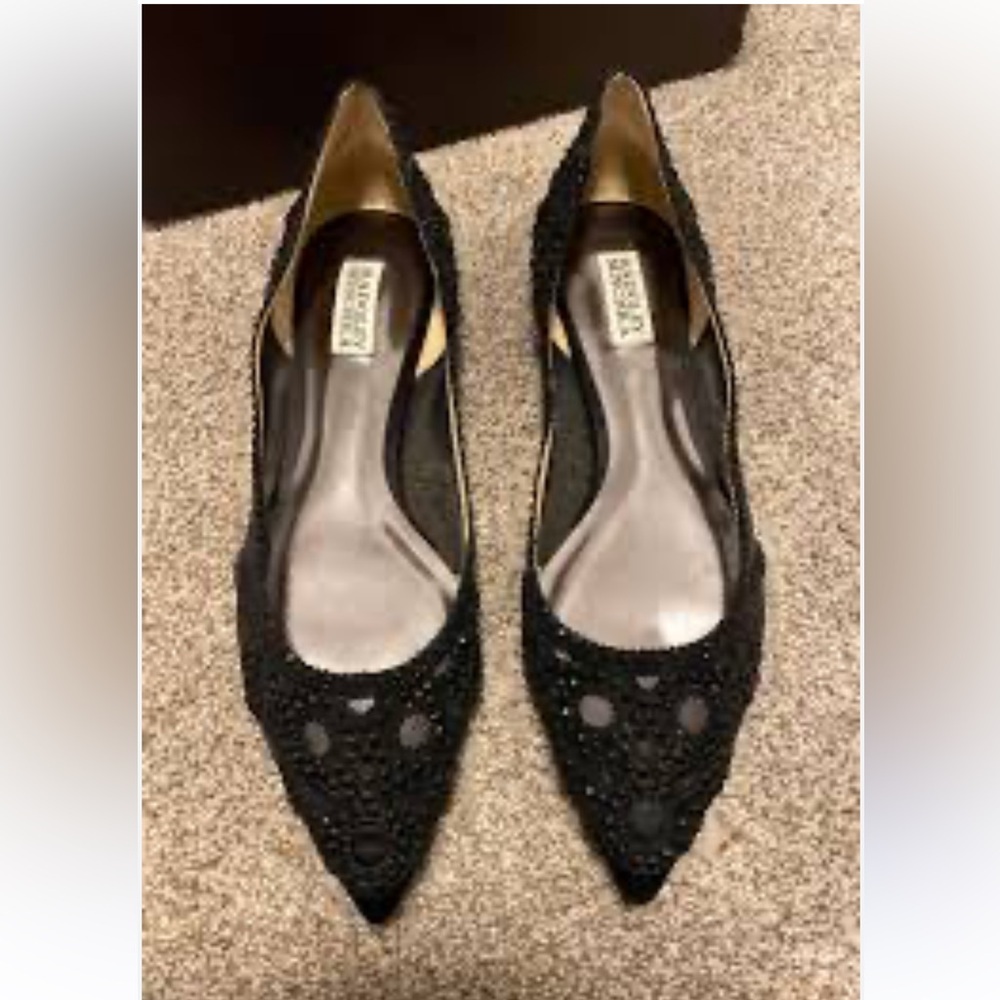 Badgley Mischka Black Crystal Embellished Flats